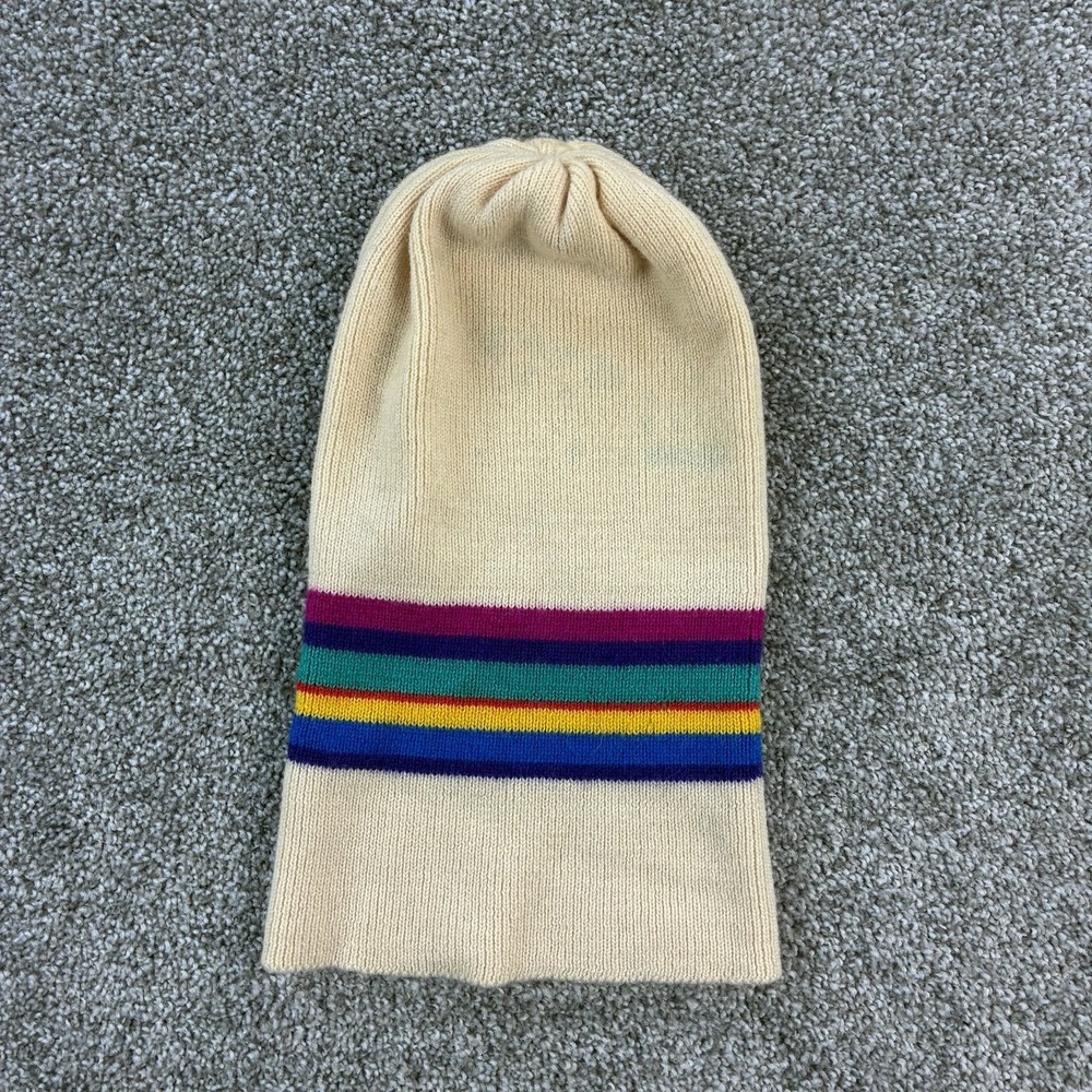 Vintage Bogner Wool Beanie Hat White Striped Ski One Size West Germany Made 80s